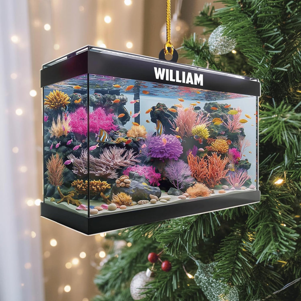 Personalized Aquarium Christmas Ornament - Custom 2D Flat Acrylic Marine Reef Decoration with Name, Stunning Ocean Life Design Gift for Saltwater Enthusiasts