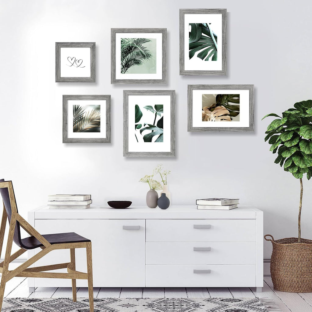 8x11 Picture Frame Set of 2, Made of Real Glass and Grey Wooden Frame - 8 by 11 Photo for Wall or Tabletop Display
