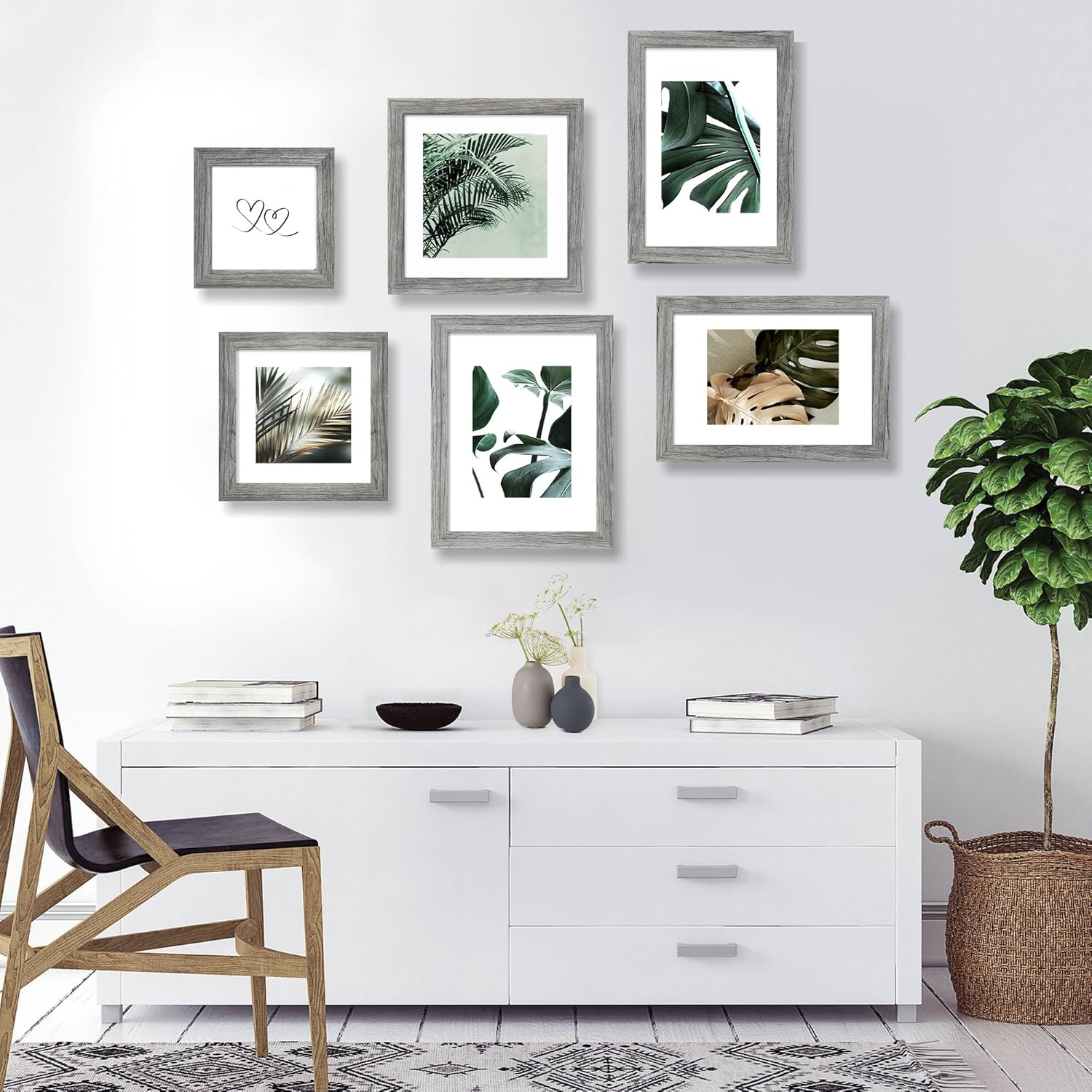 10x10 Picture Frame Set of 4, Made of Glass and Grey Wooden Frame - Display Picture 8x8 with Mat or 10 x 10 Without Mat, 10 by 10 Photo for Wall or Tabletop
