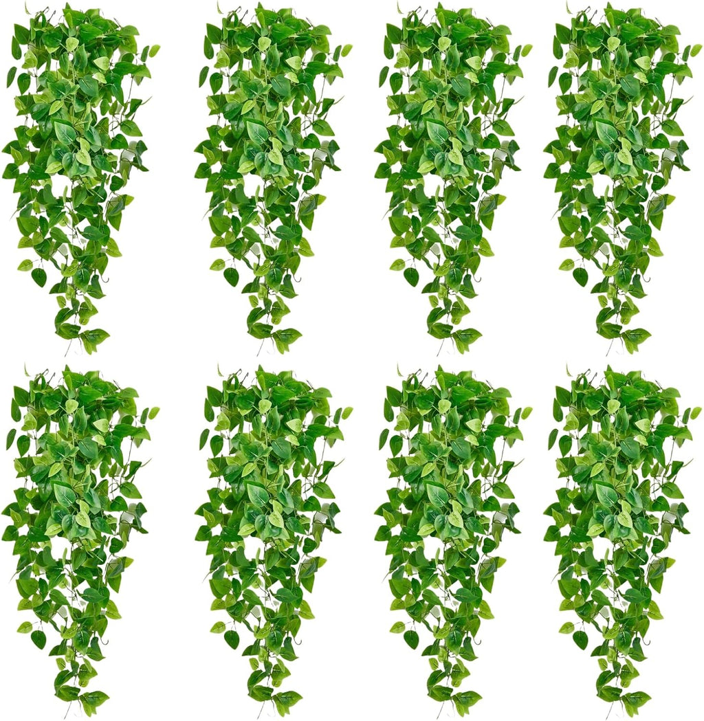 Fake Hanging Plants Vines(8pcs)for Room Decor, Artificial Ivy Greenery Garlands for Home Bedroom Living Aesthetic Kitchen Office Wall Patio Bookshelf,Indoor,Outdoor Farmhouse Decorations(No Basket)