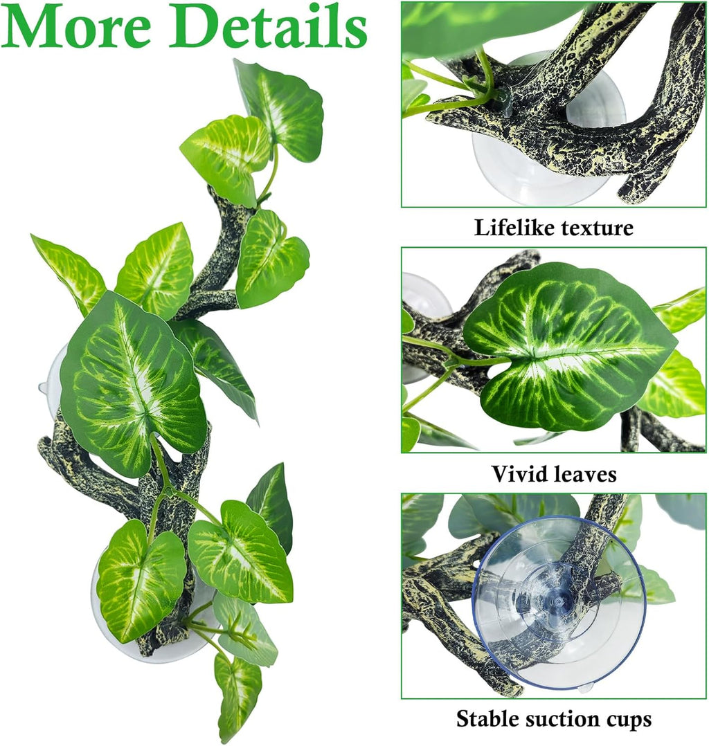 Snake Climbing Branch, 2 Pcs Resin Reptile Corner Branches for Climbing with Suction Cup, Bearded Dragon Tank Plant Decor Gecko Enclosure Ornament Terrarium Accessories for Lizard Corn Snake