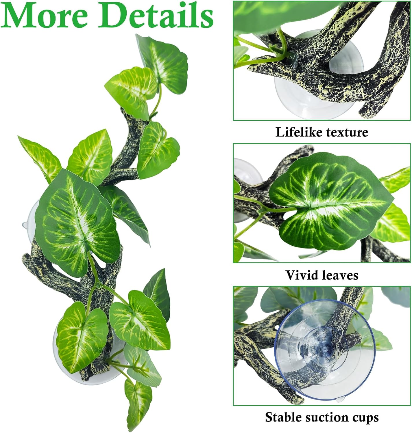Snake Climbing Branch, 2 Pcs Resin Reptile Corner Branches for Climbing with Suction Cup, Bearded Dragon Tank Plant Decor Gecko Enclosure Ornament Terrarium Accessories for Lizard Corn Snake