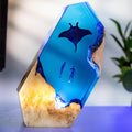 Ocean Resin Lamp – Marine Life Night Light with 16 Color LED, USB Powered Whale Shark & Turtle Desk Lamp with Wooden Base & Remote,Handmade Gift for Christmas, New Year