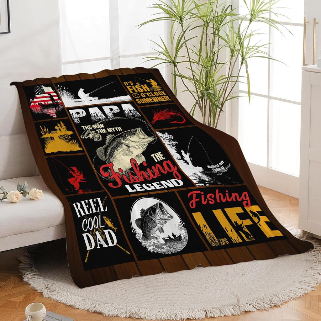 Fish Throw Blanket Fishing Stuff Gifts for Kids Girls Boys Adults Women Men Soft Cozy Warm Plush Fluffy Fuzzy Fleece Blanket Decor 50''X60''