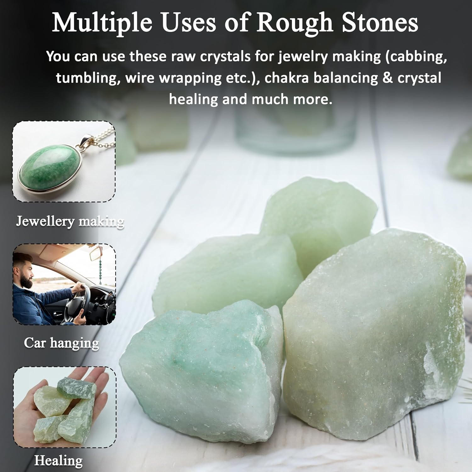 Crocon 1/2 LB Green Jade Rough Bulk Natural Stone Raw Stone Tumbling Cabbing Polishing Mining Chakra Balancing Reiki and Crystal Healing Good Luck Home Office Decor