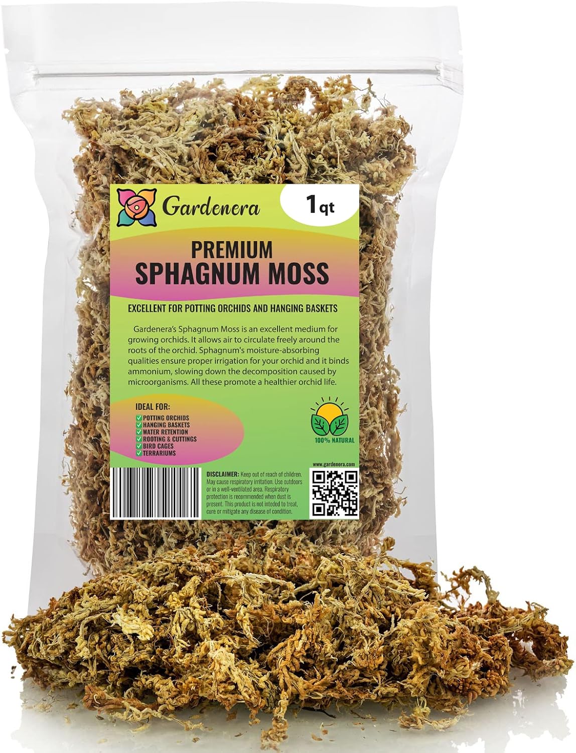 Premium Grade Sphagnum Moss by Gardenera - Organic Hand Mixed New Zealand Long Fibered Sphagnum Moss Orchid - 1 Quart