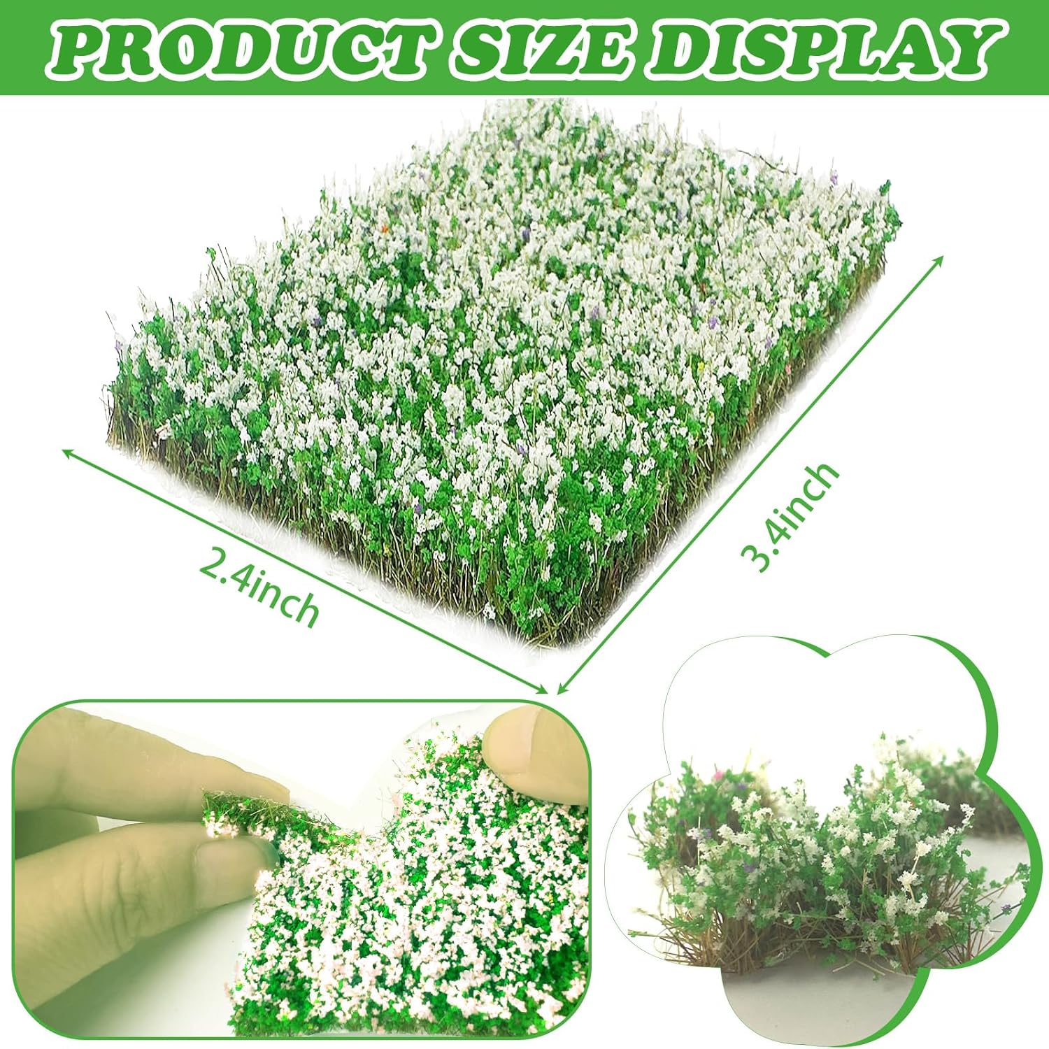 Warmtree Hand Torn Model Grass Tufts Flower Cluster for Miniature Scenery Applicable for N & HO Scale for Train Layouts, Diorama Supplies, and Architectural Models (White)