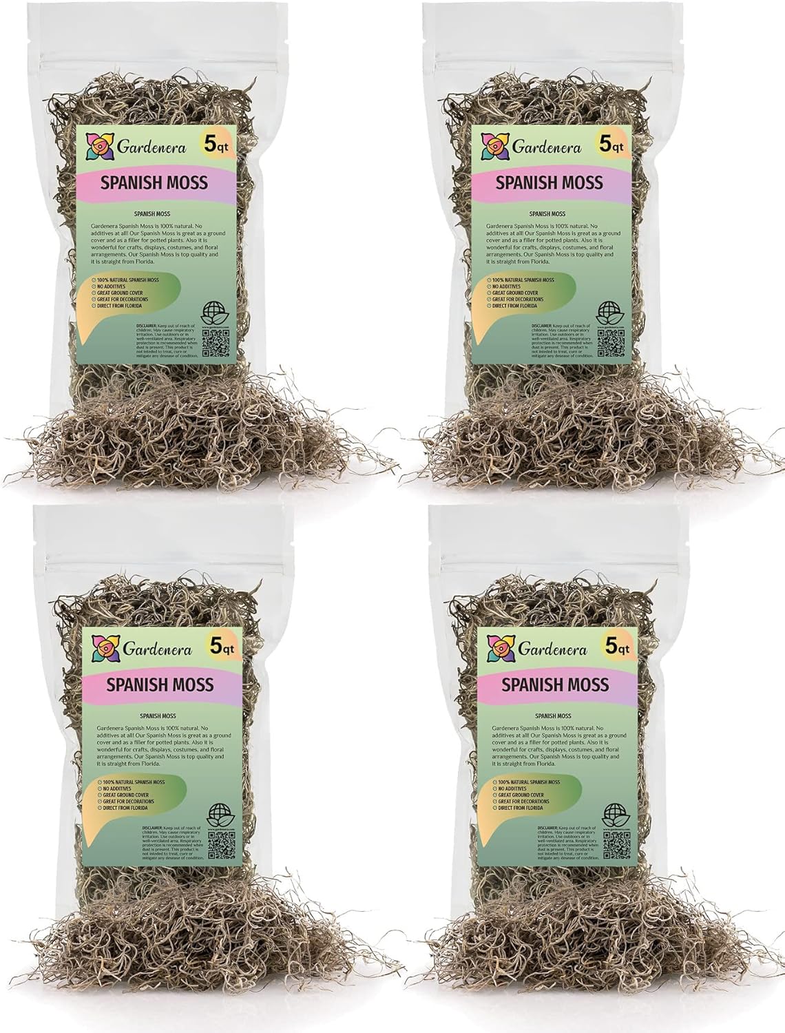 Premium Natural Spanish Moss | Natural Preserved - 20 Quart - Great Ground Cover - Filler for Potted Plants (4 Bags of 5 Quart)