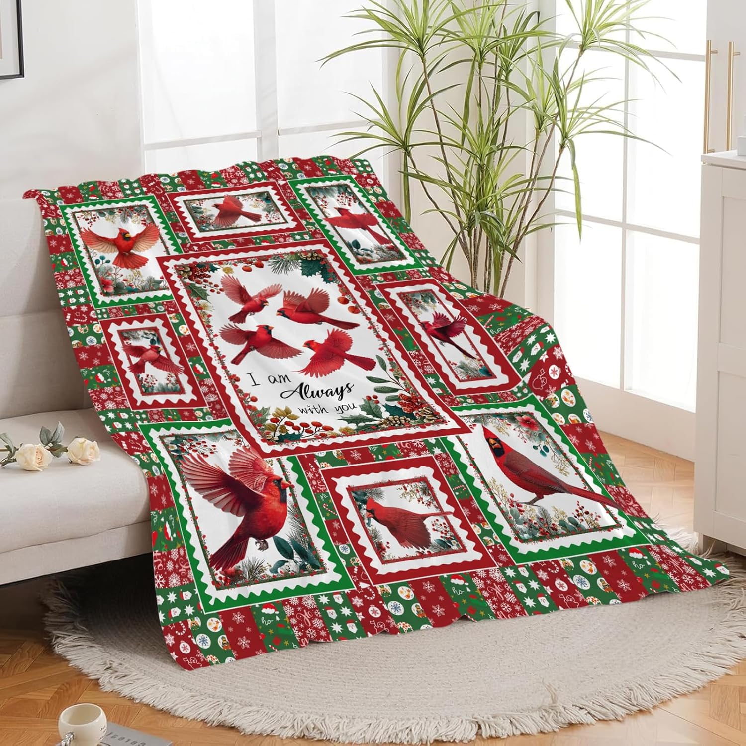 Cardinal Throw Blanket Red Bird Cardinal Stuff Gifts for Kids Girls Boys Adults Women Men Soft Cozy Warm Plush Fluffy Fuzzy Fleece Blanket Christmas Decor 60''X80''