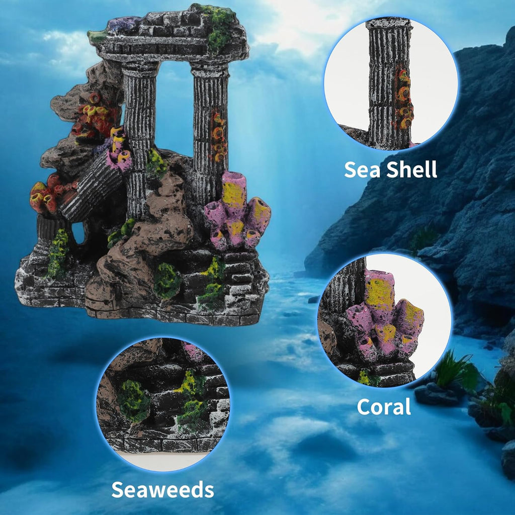 Fish Tank Decorations, Roman Column Decoration, Aquarium Decorations, Enhances Underwater Aesthetic for Fish, Black Gray