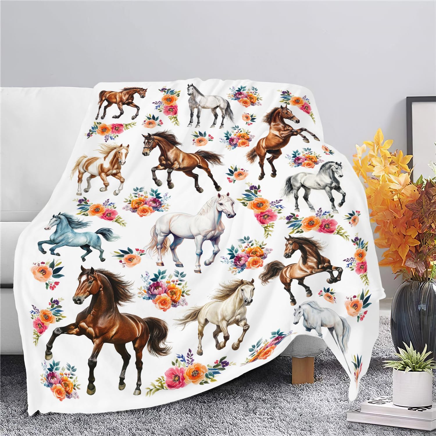 Horse Throw Blanket Horse Blanket Gifts for Girls Women Men Boys Kids Adults Super Soft Cozy Plush Fluffy Fuzzy Fleece Blanket Home Decor 50''X60''