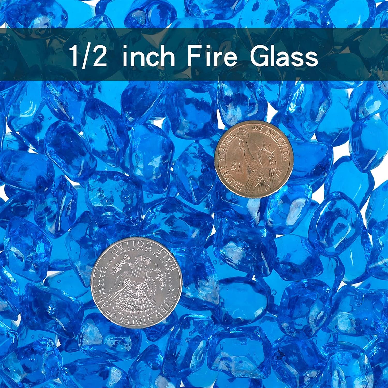 Onlyfire 1/2-Inch Polygon Fire Glass, 10 Pound Pack Glass Rock for Fireplace Fire Pit & Lanscaping, High Luster Cobalt Blue