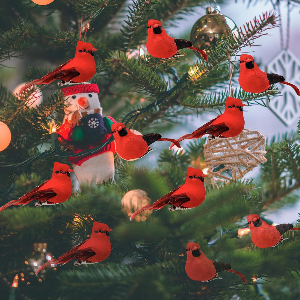 Berfutall-Cardinal Clip On Christmas Tree Ornament Decorations - Red Feathers Set of 12 Pieces Each is 2.8" Lon(B)