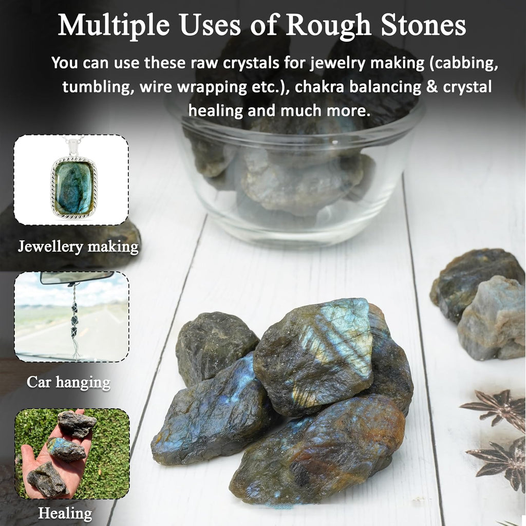Crocon 1LB Labradorite Rough Bulk Natural Stone Raw Stone Tumbling Cabbing Polishing Mining Chakra Balancing Reiki Healing Good Luck Home Office Decor