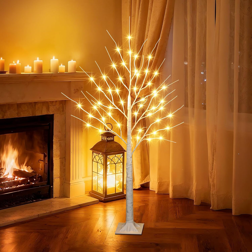 iBaycon 4FT Christmas Birch Tree Lights, Lighted Birch Tree LED Artificial Trees with 8 Modes Timer, Prelit Light Up Trees for Indoor and Outdoor Party Holiday Christmas Decorations