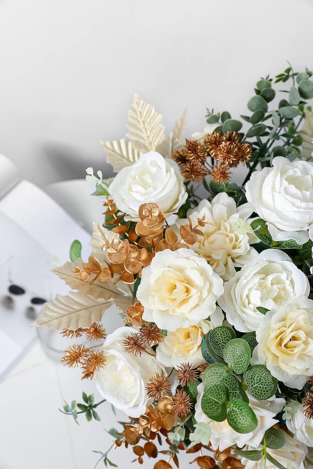 YYHUAWU Artificial Flowers Combo Box Set Gradient Color Flower Leaf with Stems for DIY Wedding Bouquets Centerpieces Baby Shower Party Home Decorations Ivory