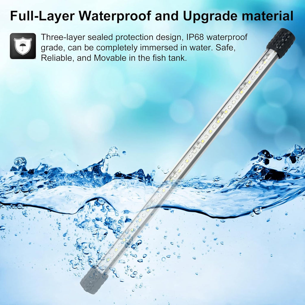 VARMHUS Submersible LED Aquarium Light,Fish Tank Light with Timer Auto On/Off Dimming Function,3 Light Modes Dimmable&4-Color LED,10 Brightness Levels Optional&3 Levels of timed Loop 18LEDS-15''
