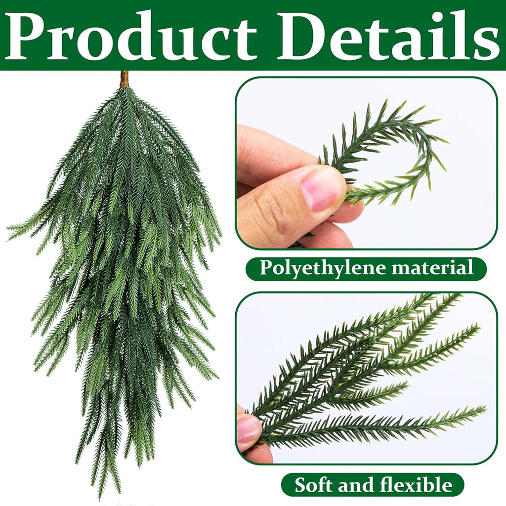 2 Pcs Artificial Christmas Teardrop Swag, 28" Faux Pine Needles Teardrop Door Swag, Christmas Norfolk Greenery Teardrop Wreath for Xmas Holiday Door Table Mantle Fireplace Indoor Outdoor Decor