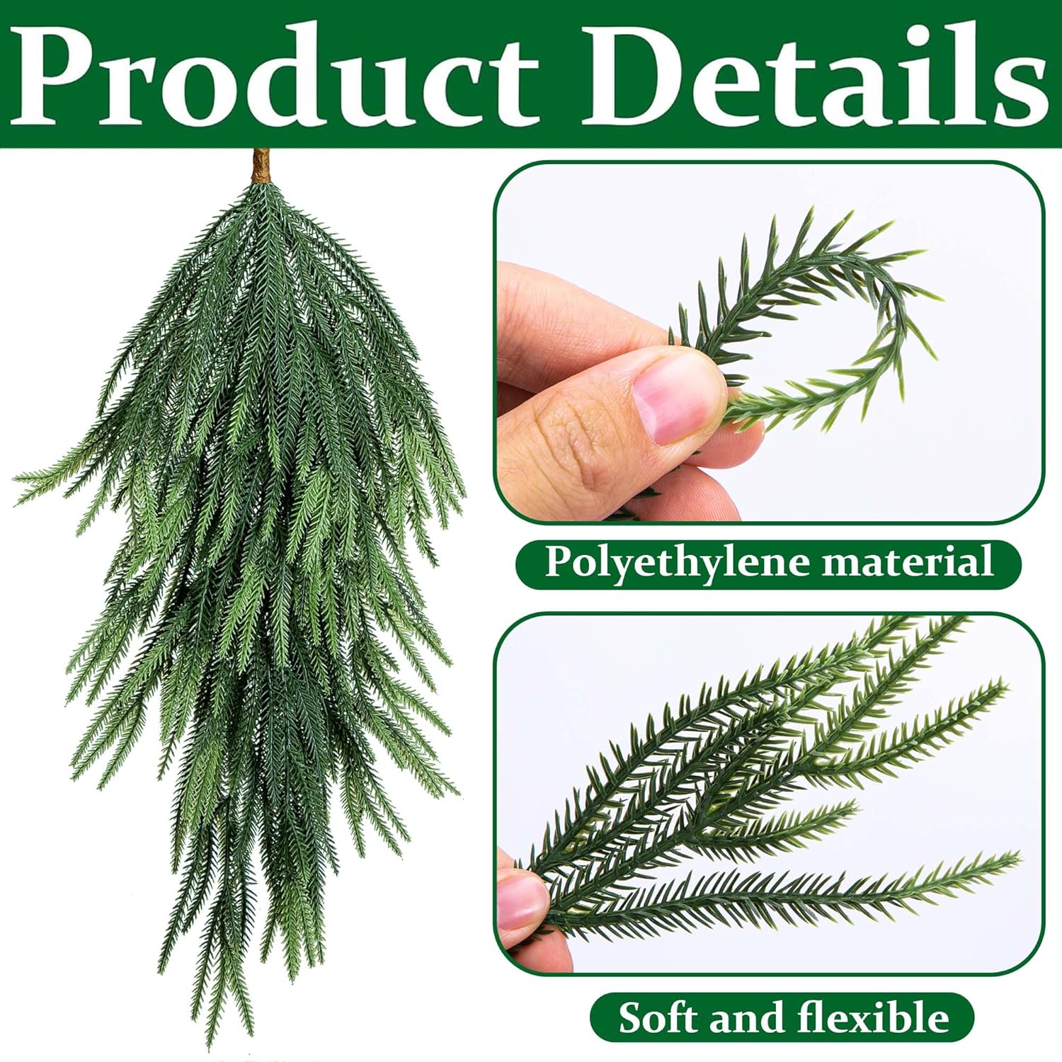 2 Pcs Artificial Christmas Teardrop Swag, 28" Faux Pine Needles Teardrop Door Swag, Christmas Norfolk Greenery Teardrop Wreath for Xmas Holiday Door Table Mantle Fireplace Indoor Outdoor Decor