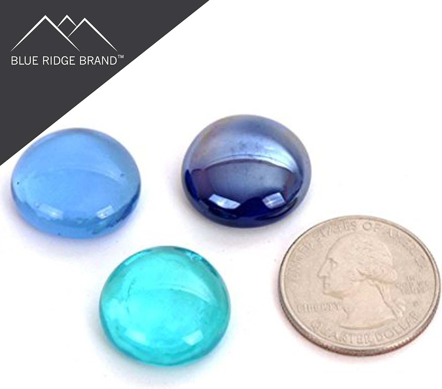 Reflective Fire Pit Glass Beads - Professional Grade Fire Glass for Fire Pit - 3/4" Firepit Glass Rock - Glass Stones - Fireplace Glass (50 Pound, Light Blue, Aqua Blue, Dark Blue)