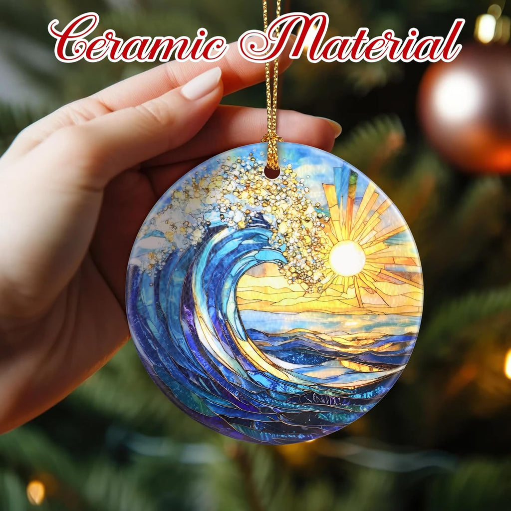 Christmas Ornaments, 2.8 Inch Ceramic Hanging Ornament, Christmas Tree Ornaments, Xmas Decorations, Holiday Decorations, Holiday Party Gifts, and Xmas Gift Ideas - Sea Wave