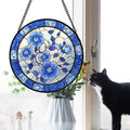 Stained Glass Window Hanging, Blue and White Plum Blossom Sun Catcher for Door Home Decor Flowers Suncatcher Christmas Mother's Day Birthday Gifts for Women Men Mom and Nana 7.8 in