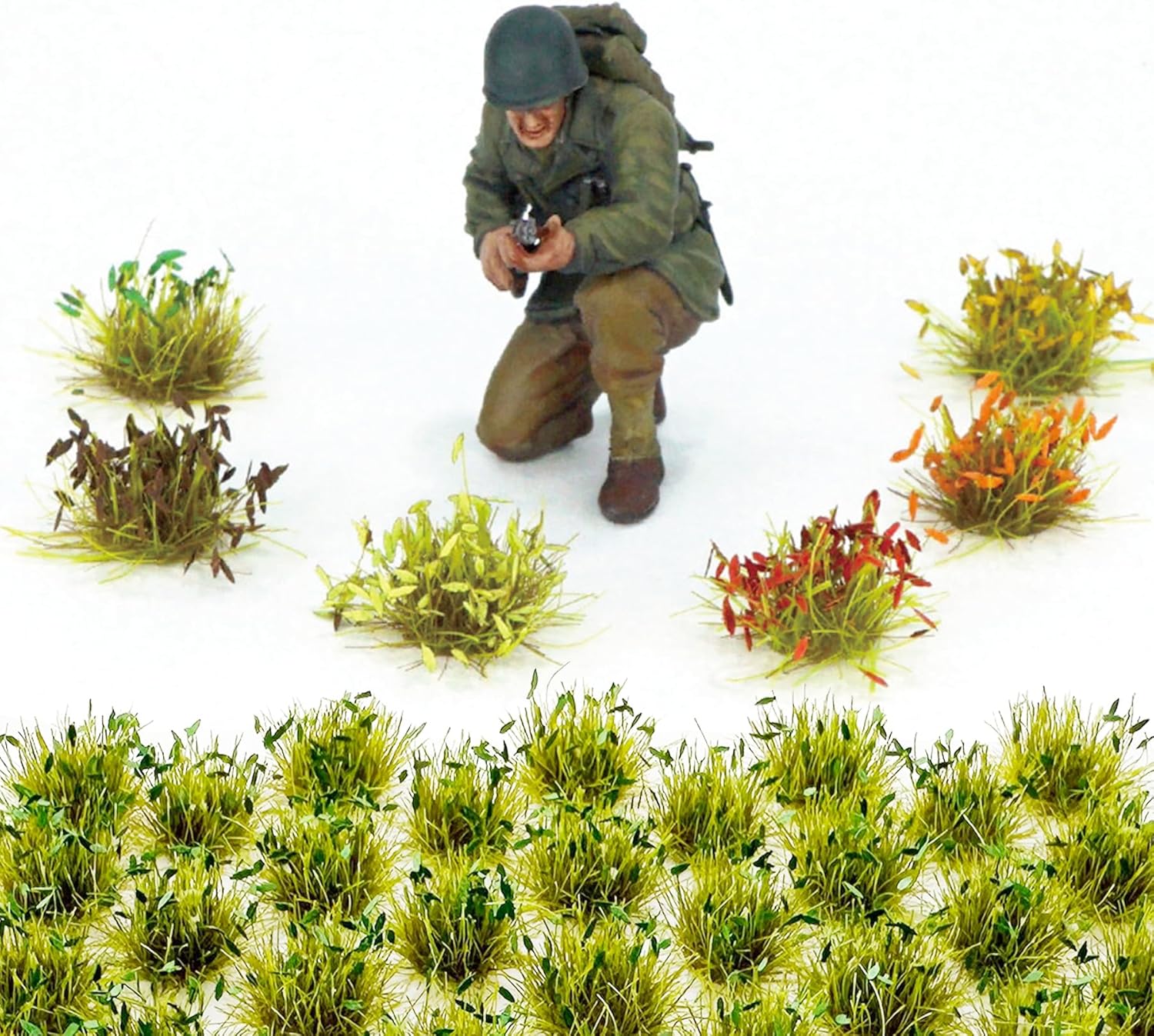 Cayway Miniature Grass Cluster, Static Grass Tuft Model Vegetation Groups for DIY Model Train Landscape Railroad Scenery Grass Tufts Flower (Yellow and Green)