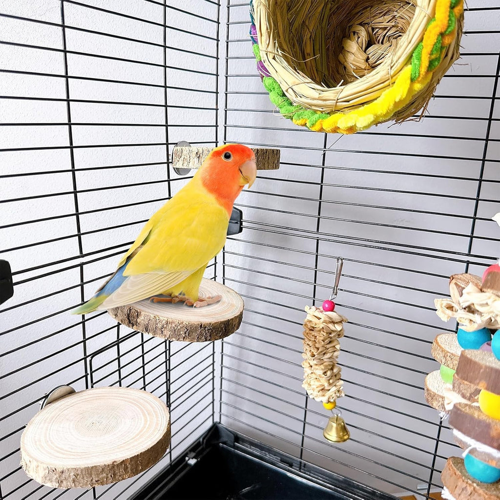 Hamiledyi 3PCS Perch Platform for Bird Cage Natural Round Wooden Stand Platform Bird Toy for Parakeet Cockatiel Parrot Budgie Sparrow Hamster Canary Bears