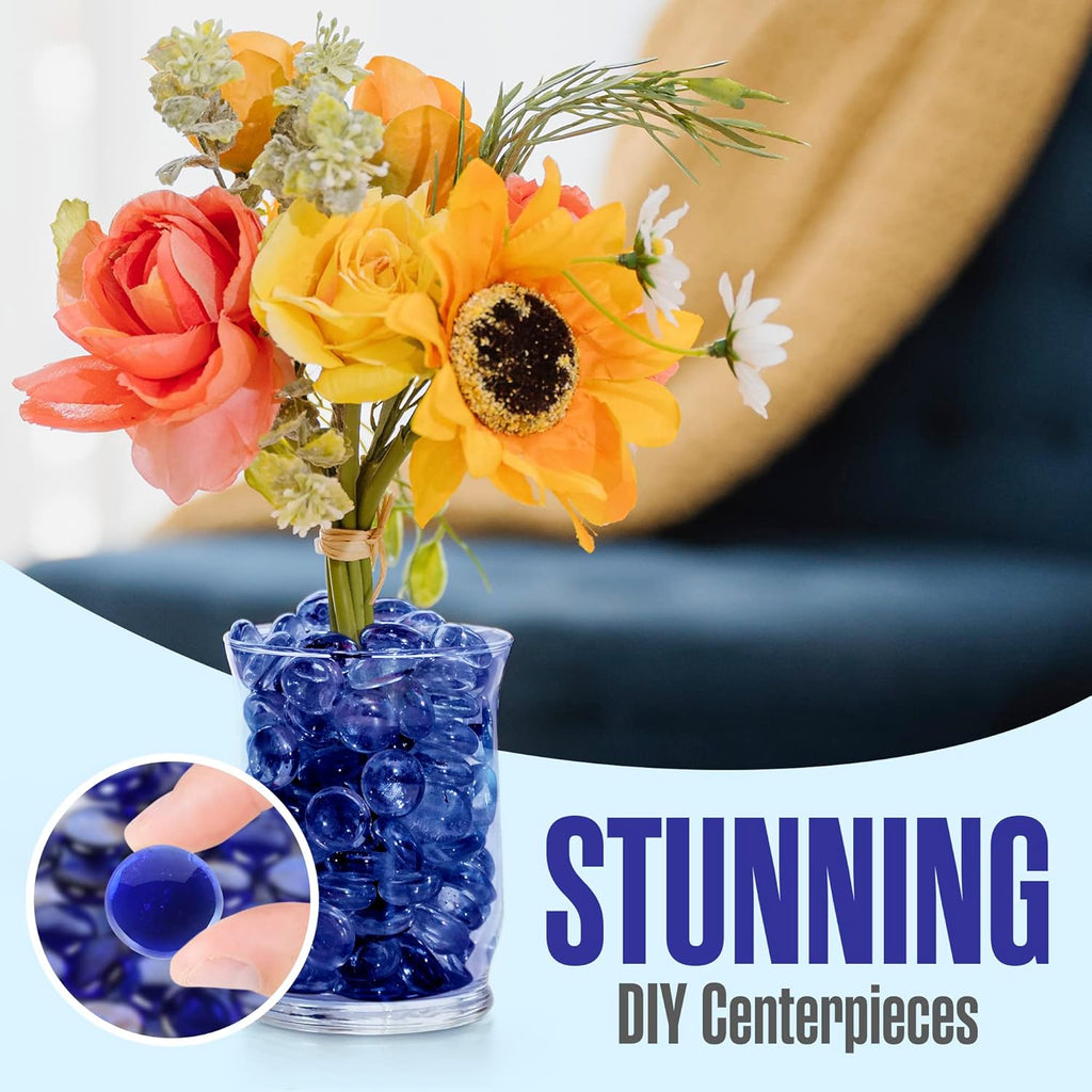 Houseables Glass Beads for Vases, Marbles for Vases, Glass Marbles, Filler, Blue Beads, Flat, Blue Gems, Crafts, Pebbles, Stones, Decorative Rocks, Plants, Florist, Floral, Fishbowl, 5 LBS, 400-500 PC