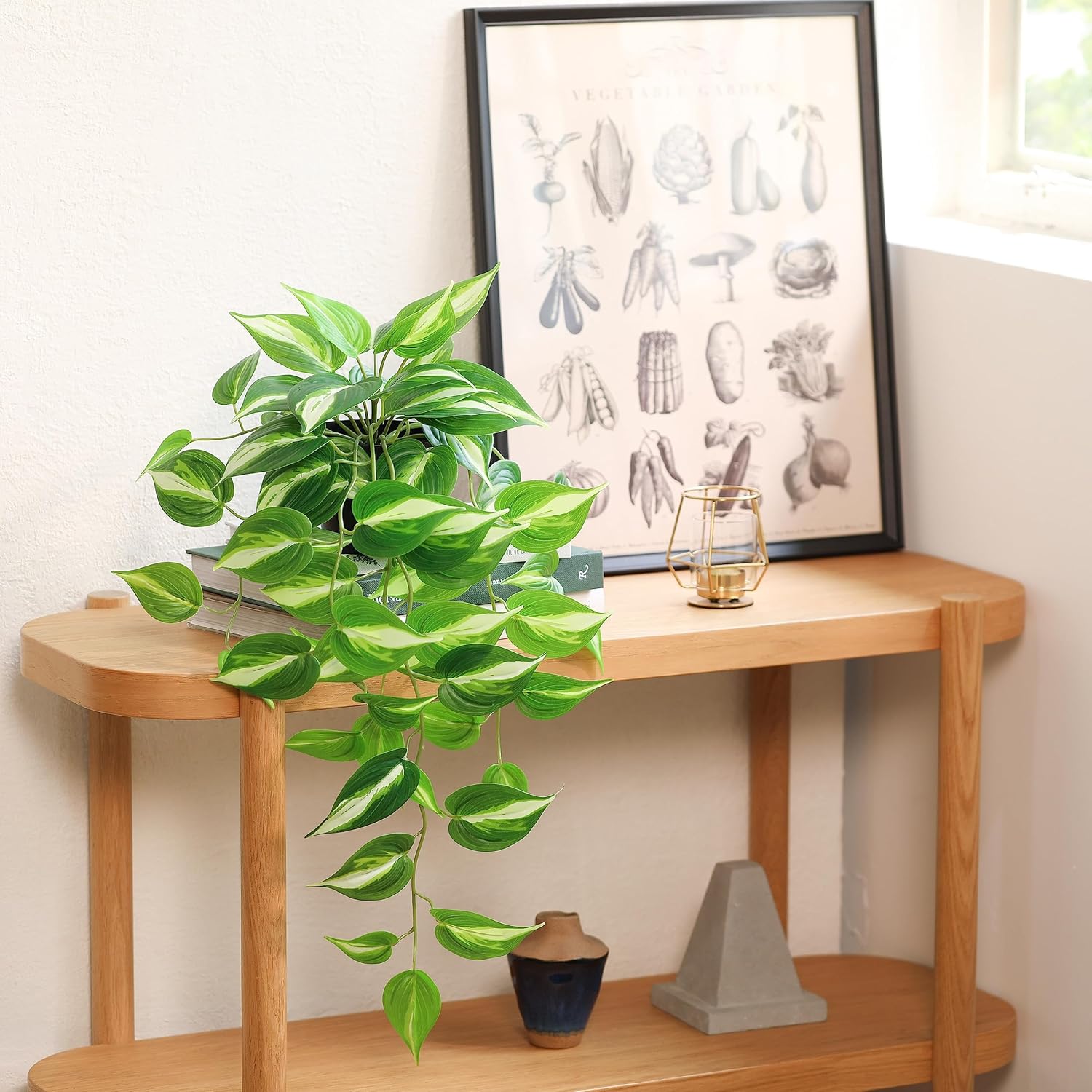 Artificial Devil's Ivy Golden Pothos Fake Plant,Hanging Potted Plants for Wall Home Patio Indoor Outdoor Decor(H 26in)