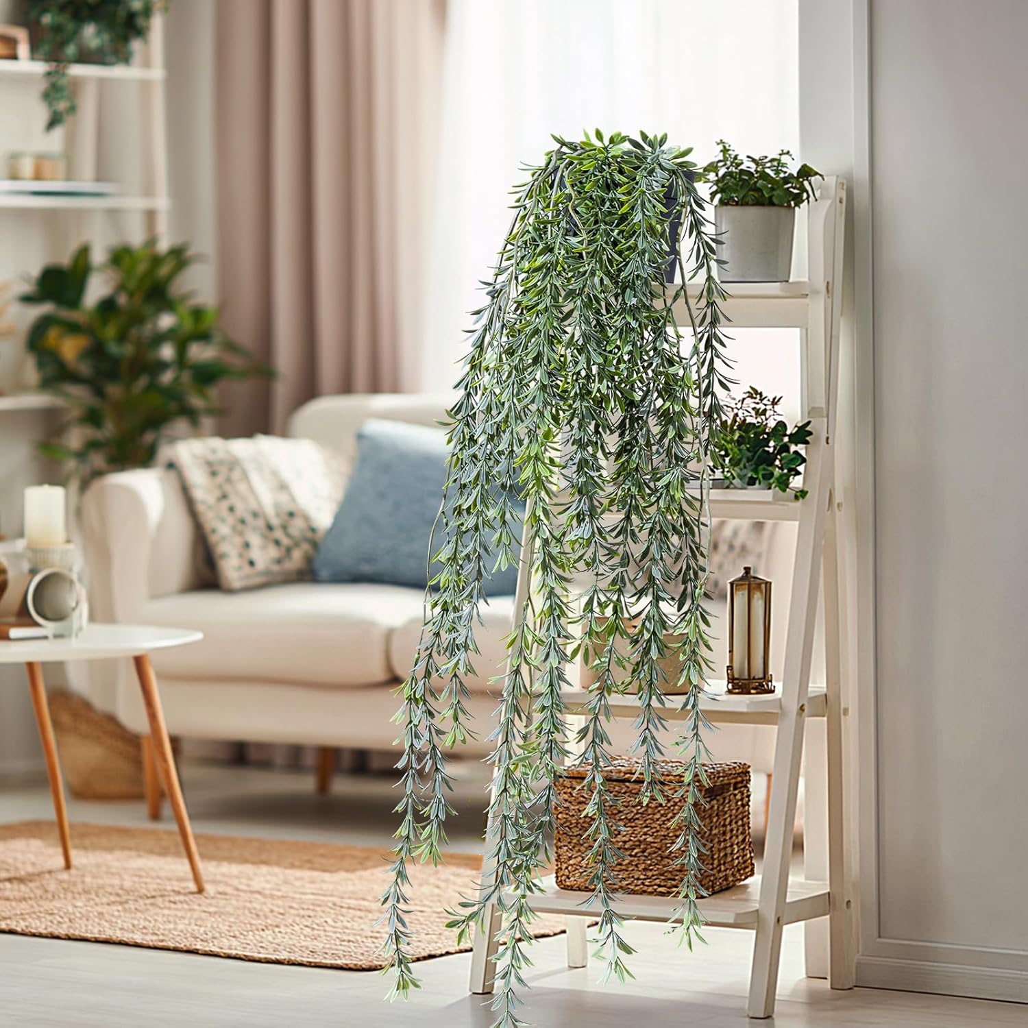 Artificial Hanging Plant 2 Pcs Faux Plant Ivy Vine Faux Eucalyptus Vines Fake Potted Greenery for Wall Living Room Home Shelf Office Bathroom Outdoor Indoor Decor (Type 5)