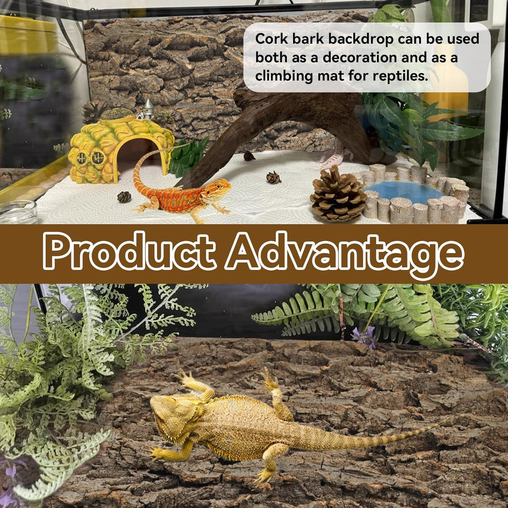 2PCS Reptile Cork Bark Background,15.74 x 11.81 Inch Natural Cork Wood Terrarium Background Bearded Dragon Tank Bark Backdrop Wall Decor for Lizard Gecko Chameleon Tortoise Snake Spider Frog