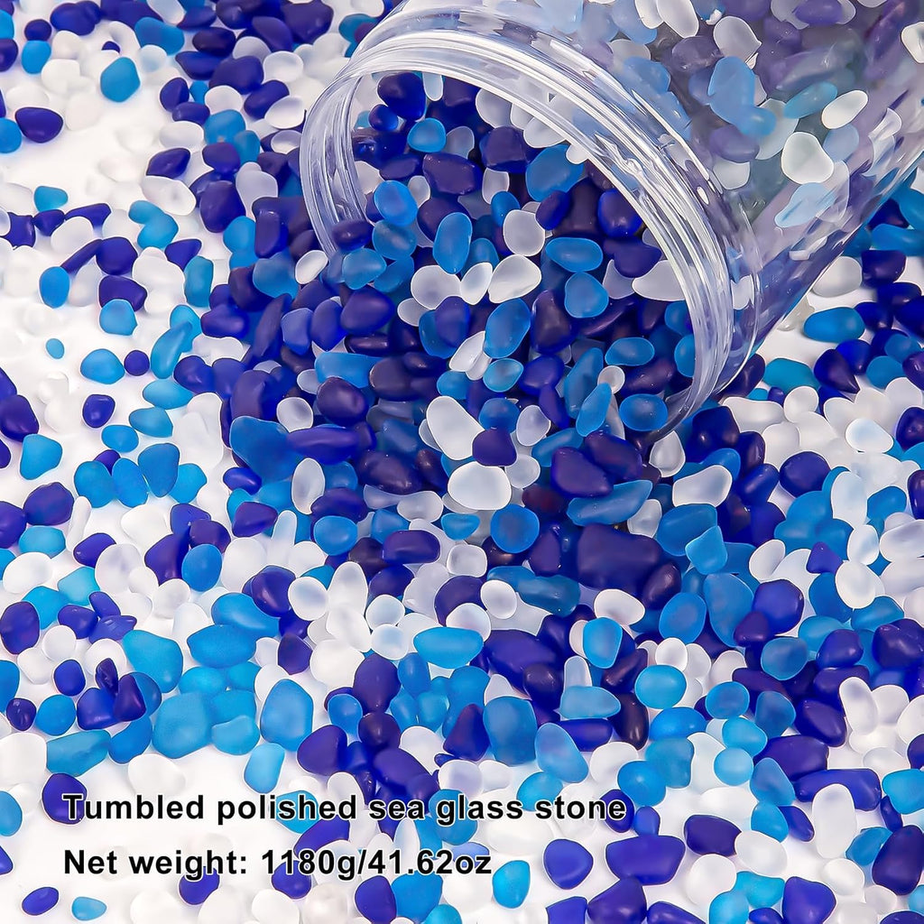 QEQEKAKA Sea Glass Stones for Crafts About 2.75LB (1180g/41.62oz Glass Pebbles Gemstones Bulk for Beaching Wedding DIY Decoration Aquarium Turtle Tank Vase Filler