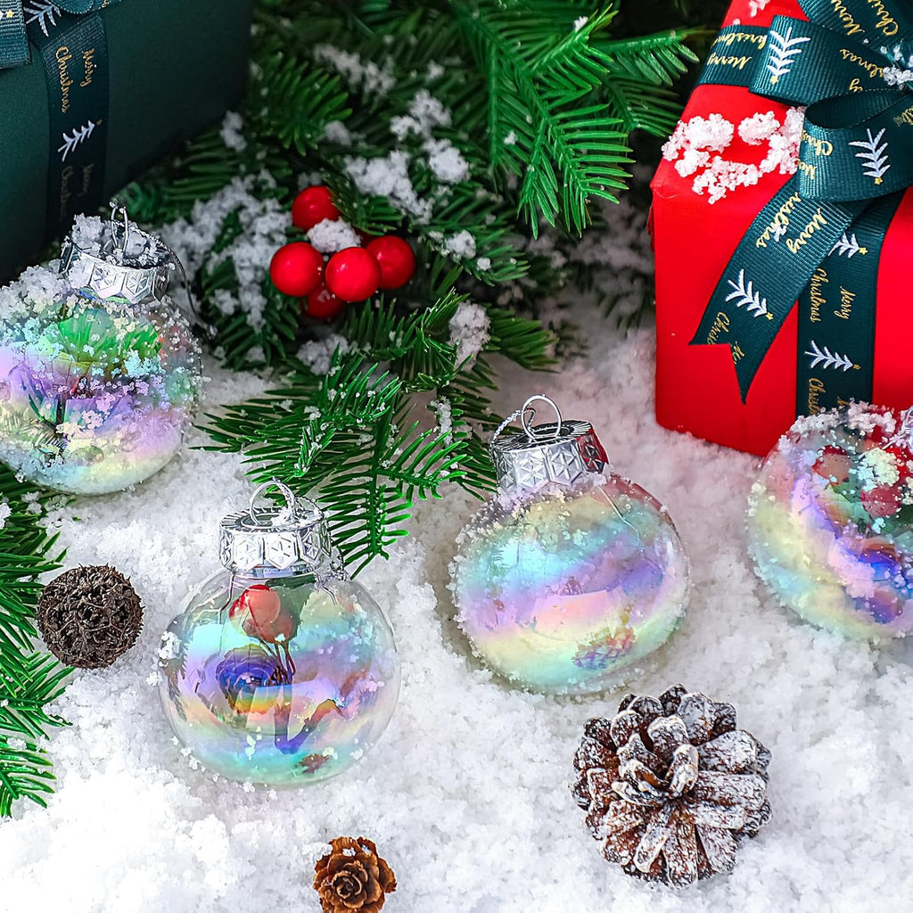 Funtery 80 Pcs Christmas Iridescent Clear Ornaments Balls Iridescent Christmas Balls for Tree Crafts Fillable Transparent DIY Hanging 2.5 Inch Rainbow Ball for Holiday Decor (Iridescence Style)