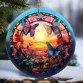 Touber Christmas Ornament, Christmas Decoration, Holiday Present Idea, Heirloom Keepsake, Round Ceramic, Gift Exchange, Gift Idea, Butterfly