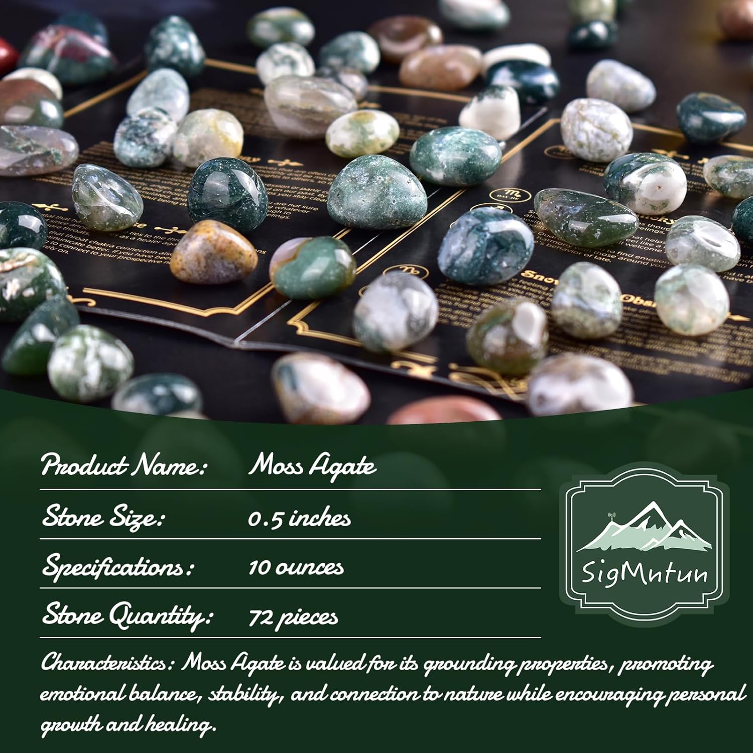 Polished Moss Agate Crystals - 72 Pcs, 0.5" 10 oz Handpicked Natural Tumbled Gemstones Rocks, Pebbles for Reiki, Chakra, Healing Home Decor