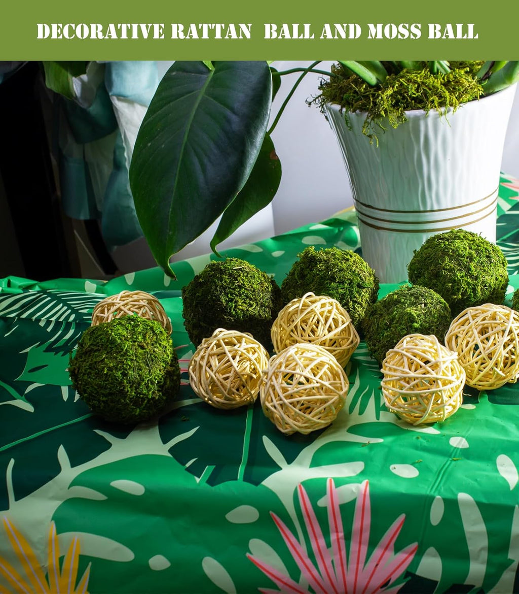 22 Pack Moss Balls 8pcs 3.2"/ 2.3" and Wicker Rattan Balls 6pcs 2.2" for Bowls Decorative Balls Filler for Centerpiece Home Tabel Decor