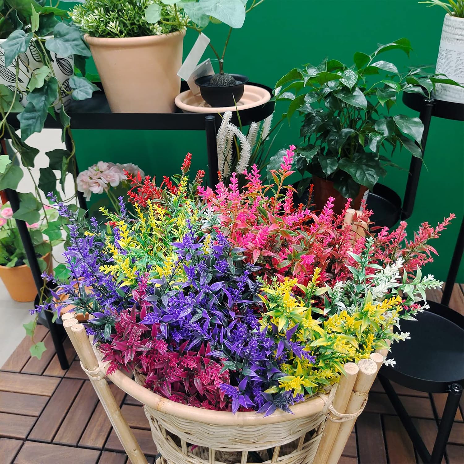 21 Bundles Faux Plants Outdoor Fake Flowers Artificial Flowers Fake Shrubs Greenery Bushes Bouquet UV Resistant Faux Bushes Plastic for Home Garden Decor (7 Colors)