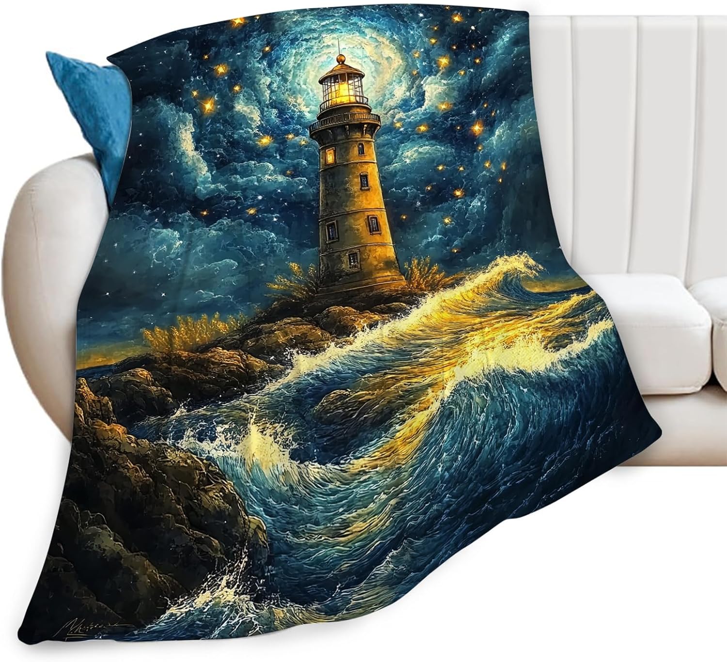 Lighthouse Blanket Coastal Lighthouse Starry Night Throw Blankets Gifts for Girls Boys Kids Soft Cozy Fleece Plush for Couch Sofa Bed 60"x50"
