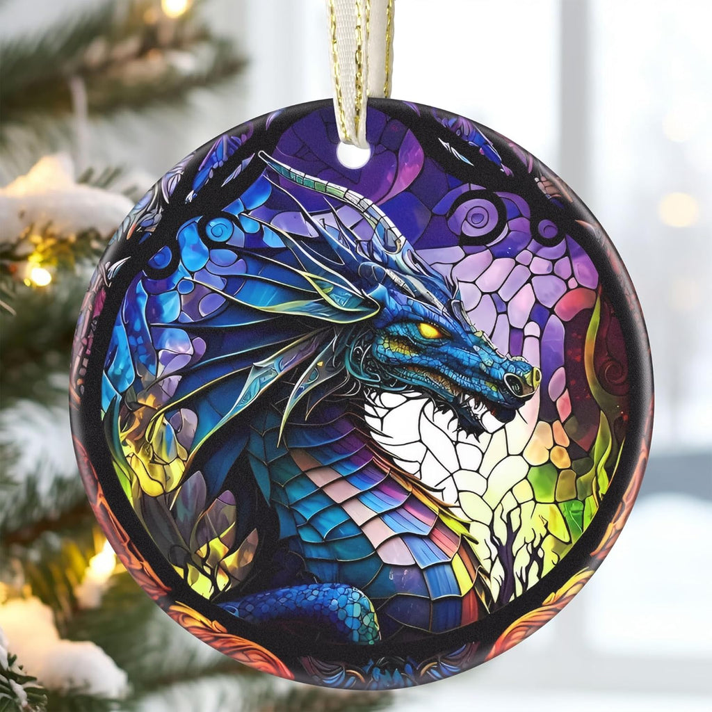 3.5 Inch Ceramic Christmas Tree Ornament, Dragon Christmas Ornaments, Heirloom Keepsake, Gift Exchange, Gift Idea, Bauble Present