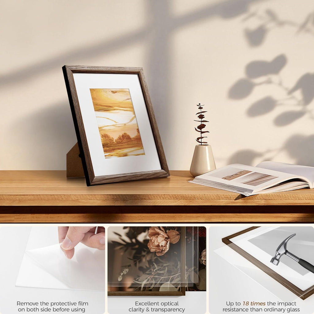 Fun Memories 8x10 Oak Picture Frame for Wall, 8x10 Frame with Matted to 5x7, Solid Wood Picture Frames for Wall Art Photo and Prints (Walnut, 3 Pack)