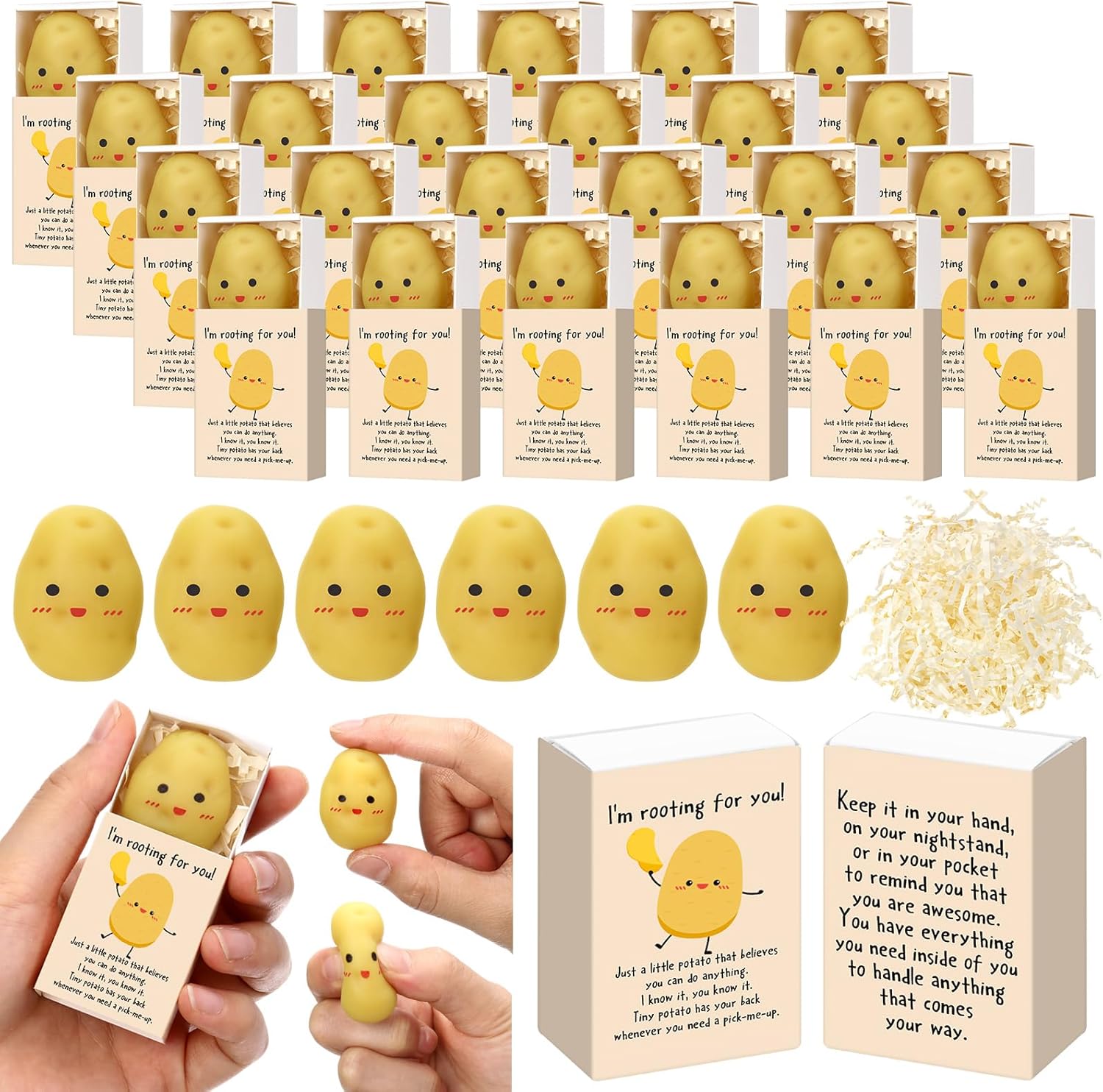 Wettarn 24 Sets Potato Support Gifts Cute Stress Balls with Gift Boxes Inspirational Party Favors for Employee Coworker Friends Office Positive Relief Toys