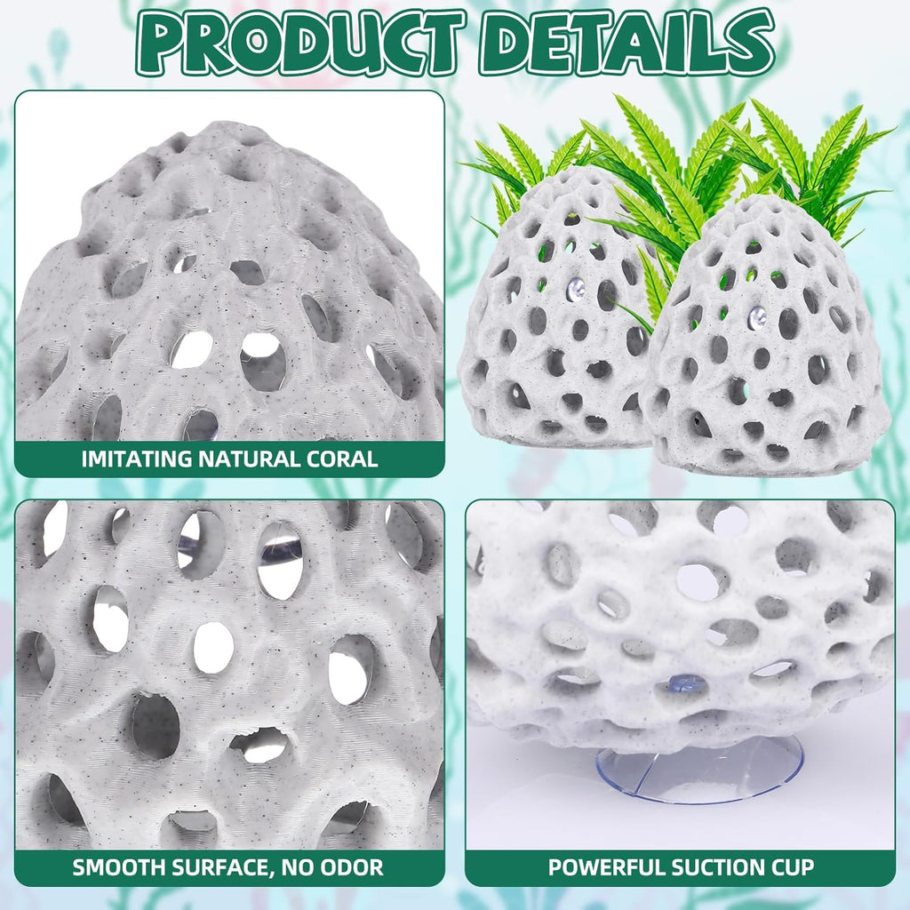 2 Pcs Shrimp Dome Hide Shrimp Hides for Aquarium White Betta Fish Hideout with Suction Cup Fish Tank Ornament Accessorie Decor for Shrimps Guppy Hiding Resting(3.15''h x 2.76'' W)