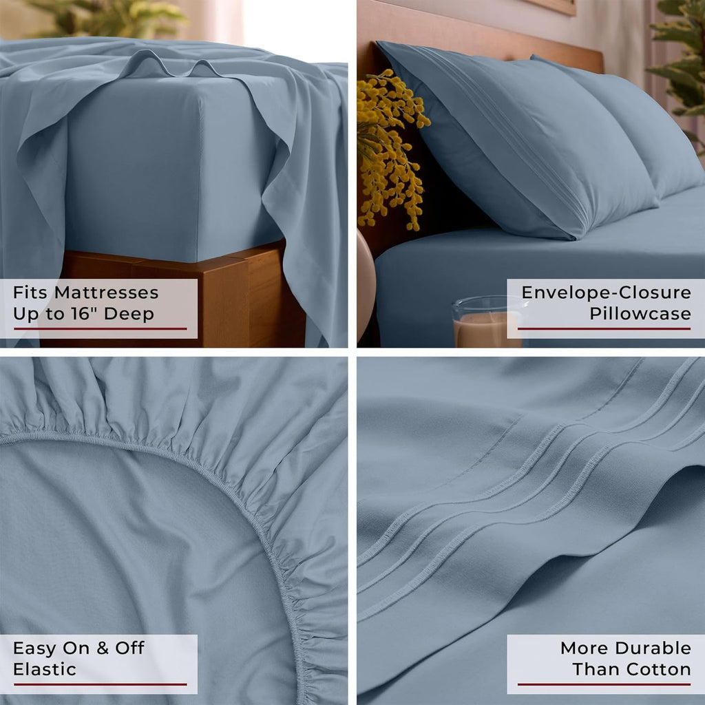 Mellanni Full Sheets Set - 4 PC Iconic Collection Bedding - Hotel Luxury, Extra Soft, Cooling Bed Sheets - Wrinkle, Fade, Stain Resistant (Full, Blue Hydrangea)