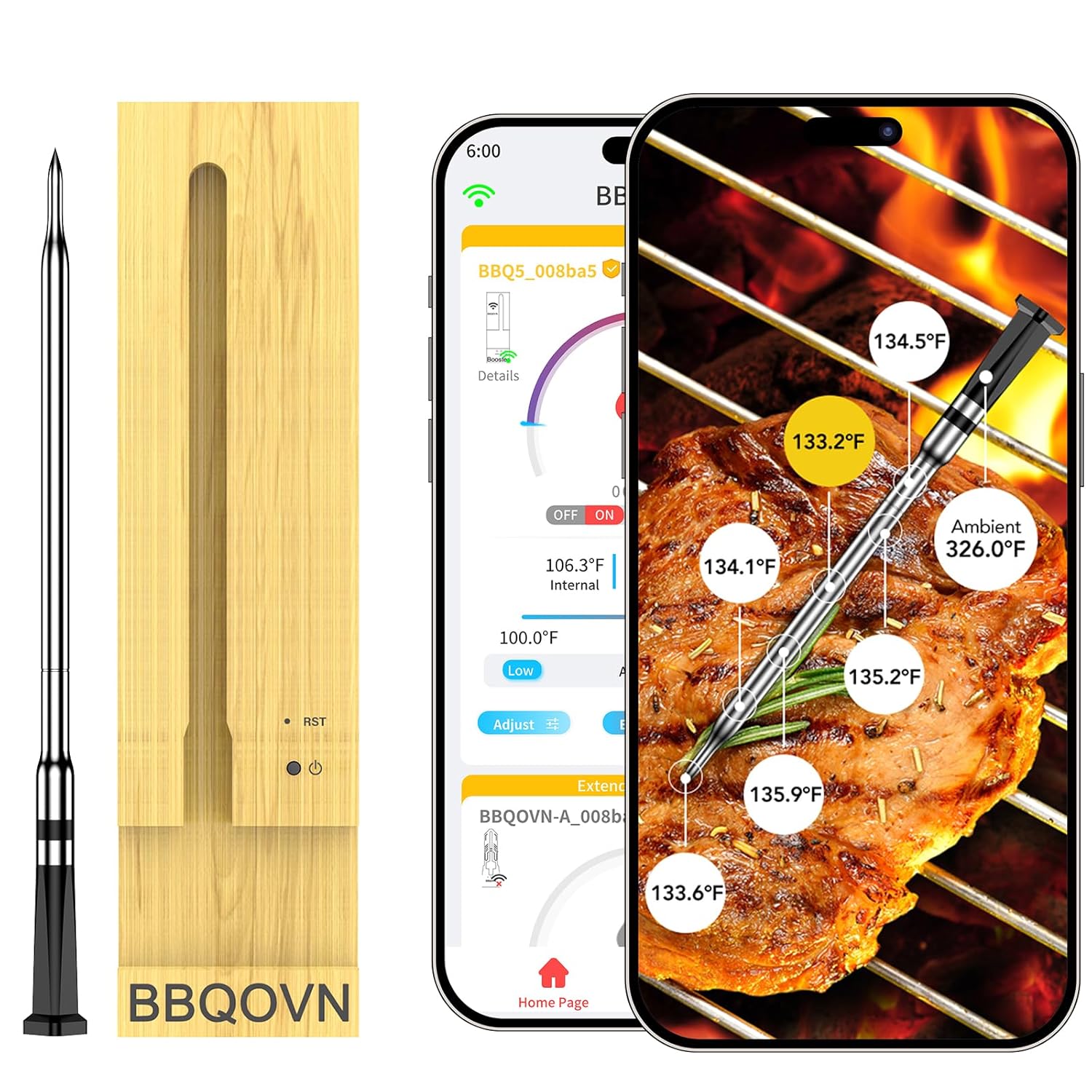WiFi Sub-1G Wireless Meat Thermometer Unlimited Range, Check Temp Anywhere,7 NIST Certified Sensors with Ambient Temp, Monitor for BBQ, Grill, Oven, Smoker, Air Fryer (Violet)