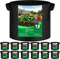 12-Pack 30 Gallon Thickened Non-Woven Grow Bags, Aeration Fabric Pots with Handles（Black）