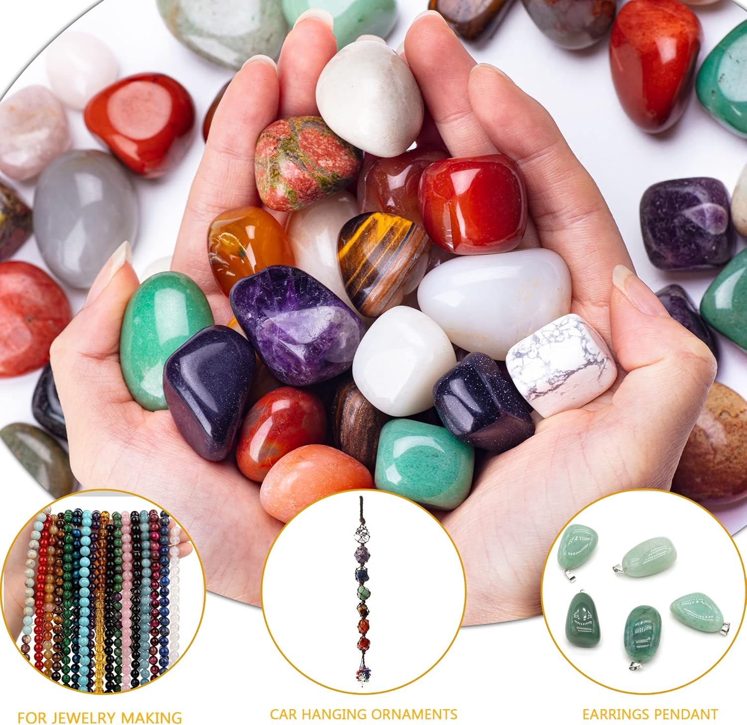 3lbs Tumbled Crystals Bulk Polished Rocks Stones Healing Crystals and Stones for Tumbling Assorted Gemstone for Jewelry Making Healing Meditation Spiritual and Decor 15MM
