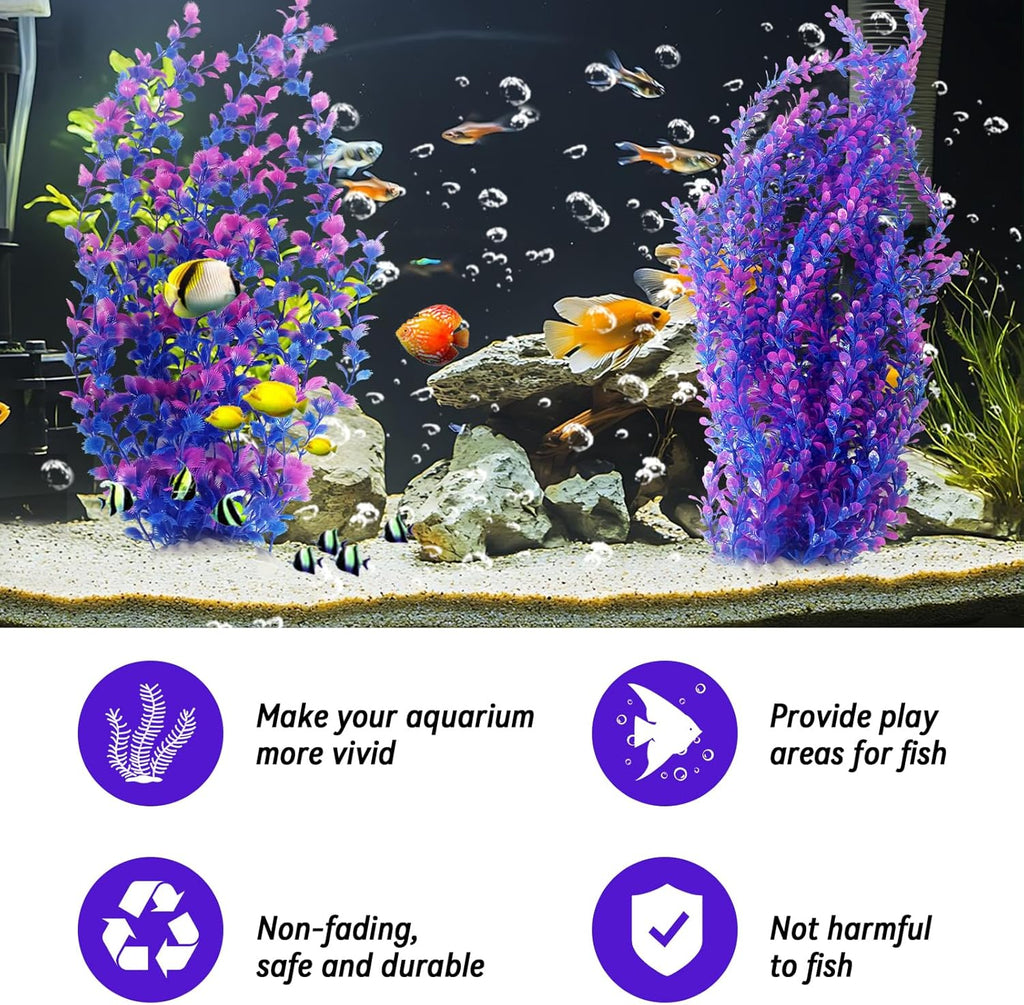 kathson Extra Large Tall Aquarium Plants,23 Inches Realistic Tall Fish Tank Plant Decorations Plastic Fish Tank Plants Artificial Aquarium Plants Purple Water Plant Decor(Purple)
