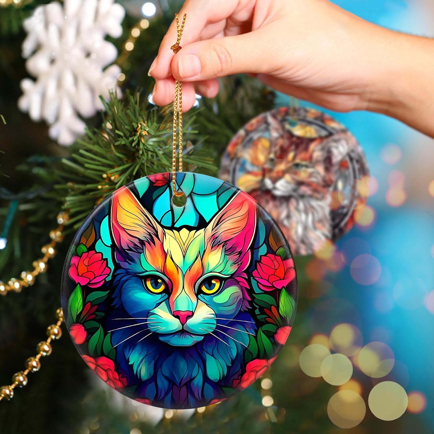 Touber Christmas Ornament, Christmas Decoration, Holiday Present Idea, Heirloom Keepsake, Round Ceramic, Gift Exchange, Gift Idea, Cat