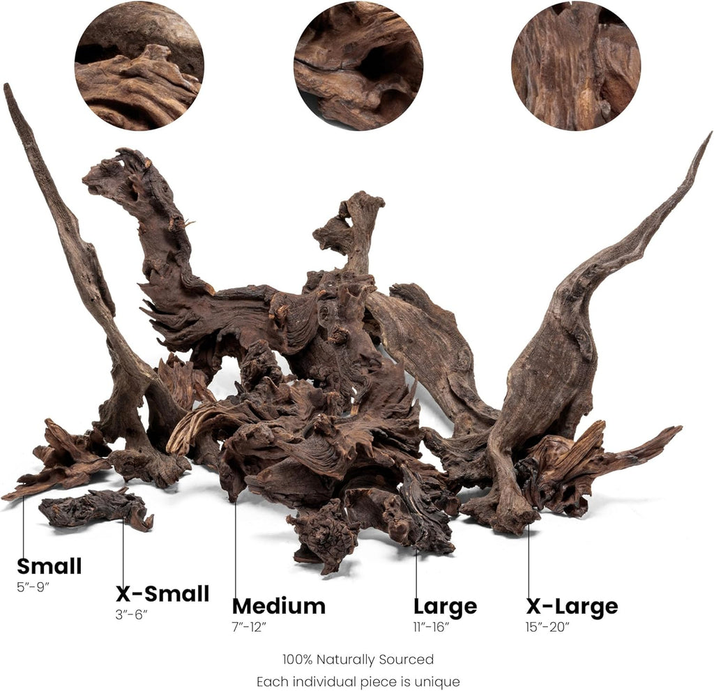 Ultum Nature Systems Driftwood - Malaysian Drift Wood for Fish Tank, Planted Tank, Terriarium, Paludarium - Versatile Natural Driftwood Decor, Events Wood Centerpiece - Malaysian, M 12-16", 5 Pack